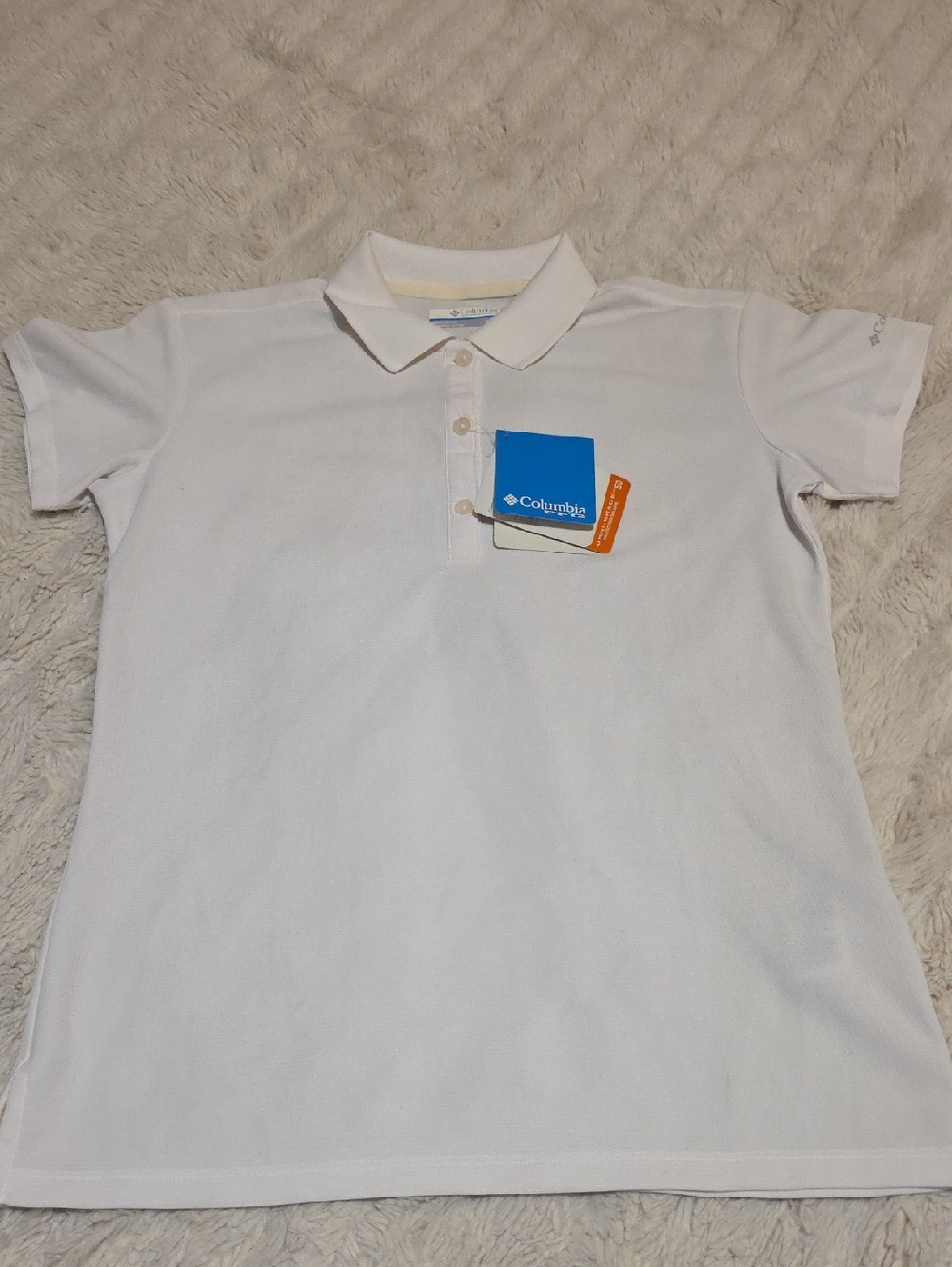 Columbia White Polo with Blue Tag